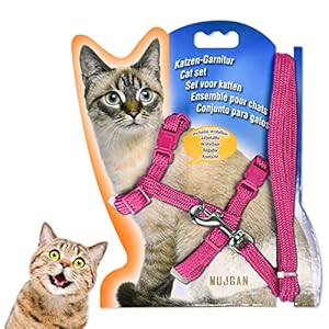 MUJGAN Cat Harness, Kitten Harness, Cat Collar and Leash Set – Soft Adjustable Vest with Escape Protection, Breathable Reflective Stripe Jacket – Gift for Cat Lovers (Pink)