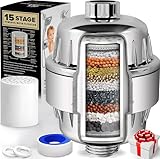 AquaHomeGroup Filtre de douche à 15 étapes avec vitamine C pour eau dure – Filtre à haut débit pour éliminer le chlore et le fluorure – 2 cartouches incluses – Débit d'eau constant