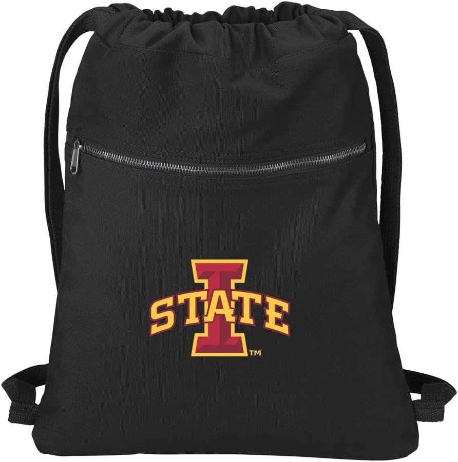 Broad Bay Iowa State Drawstring Backpack ISU Cyclones Cinch Bag RICH CANVAS (Black)