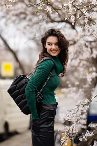 Image of v28 Women's Stretchable Cowl Neck Knit Long Sleeve Slim Fit Bodycon Sexy Sweater