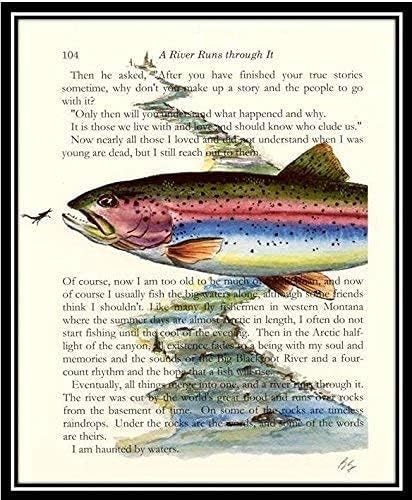 A River Runs through It Last Page, Norman Maclean 8"X10" Rainbow Trout Watercolor Art Print English Literature Student or teacher gift by Barry Singer