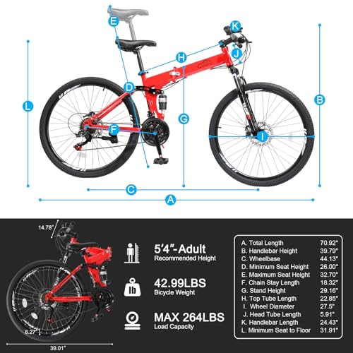 image for Ktaxon Folding Mountain Bike 21-Speed Adult Bikes 26/27.5 Inch Bike wi