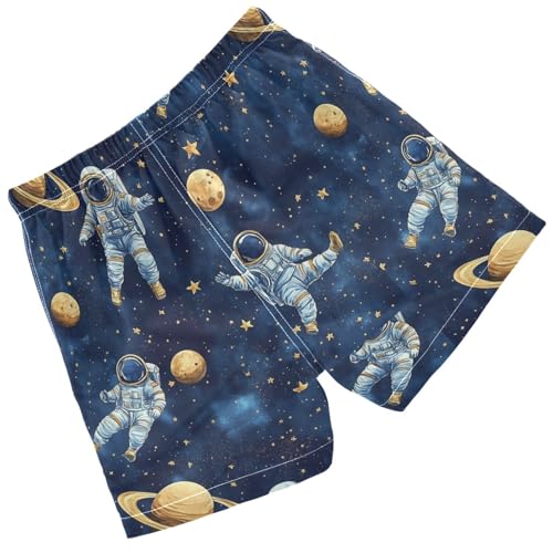 Pigsaly Boys' Swim Board Shorts Stars Planet Space Watercolor Astronauts Boy's Swim Trunks Kids Swimwear 4T2