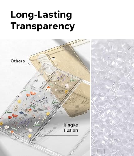 Image of Ringke Polycarbonate Fusion Design Compatible with Samsung Galaxy Z Fold 7 Case [Scratch Resistant] Slim Transparent Protective Back Cover with Shockproof Bumper- Dry Flowers