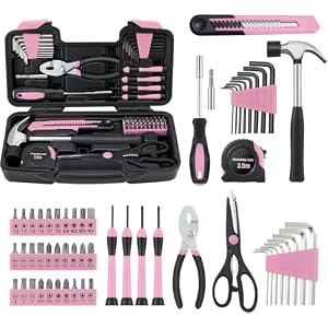 MARTCOLOR Pink Household Tool Set for Women with Storage Case, 58-Piece