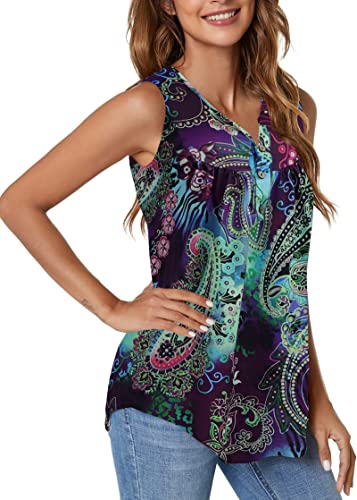 Flowy Tank Tops For Women Tunic Paisley Sleeveless Tops For Women Loose Fit Summer Purple Xl #TOP2