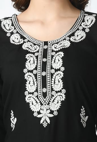 Image of LIBOZA Kurta for Women - Lakhnowi Chikankari Embroidered Ladies Kurti, Stylish Girls Top, Ethnic Full Kurtas, Straight Design Kurtis for Woman