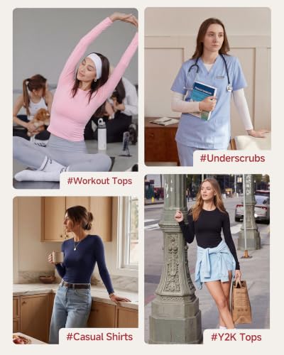 GAYHAY 4 Pack Womens Long Sleeve Shirts Slim Fit Basic Tees Workout Tops