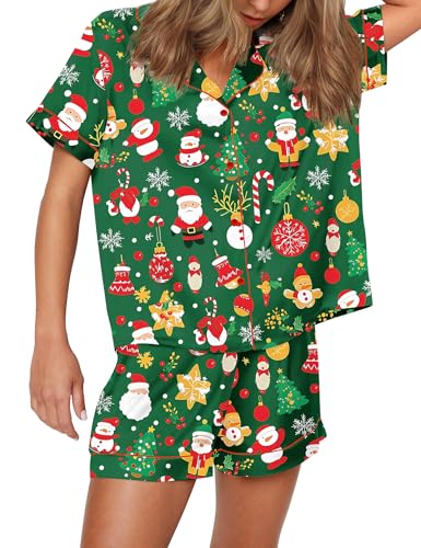 Image of SHESHOW Satin Pajamas for Women Set Preppy Animals Pjs Short Sleeve Shorts 2 Piece Loungewear Sets XS-XXL