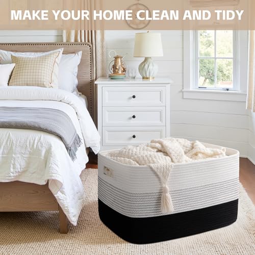 Image of OIAHOMY Large Blanket Basket, 22 inchx17 inchx12 inch Rectangle Woven Baskets, Nursery Blanket Storage Living Room, Toy Storage With Handle, Large Baskets for Organizing-Gradient Black