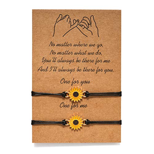SIPELATY Pinky Pomise Distance Matching Bracelets for Best Friends Women Sunflower Boho Bracelet Friendship Jewelry Birthday Gifts with Gift Card