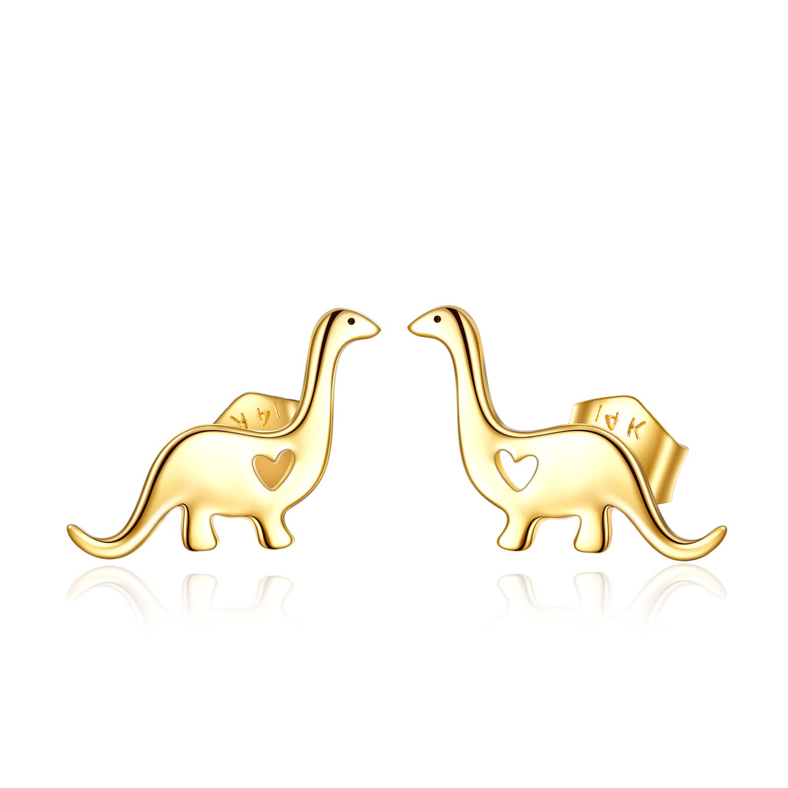 KECHO 14k Gold Dinosaur Earrings for Women Dinosaur Stud Heart Earrings Jewelry