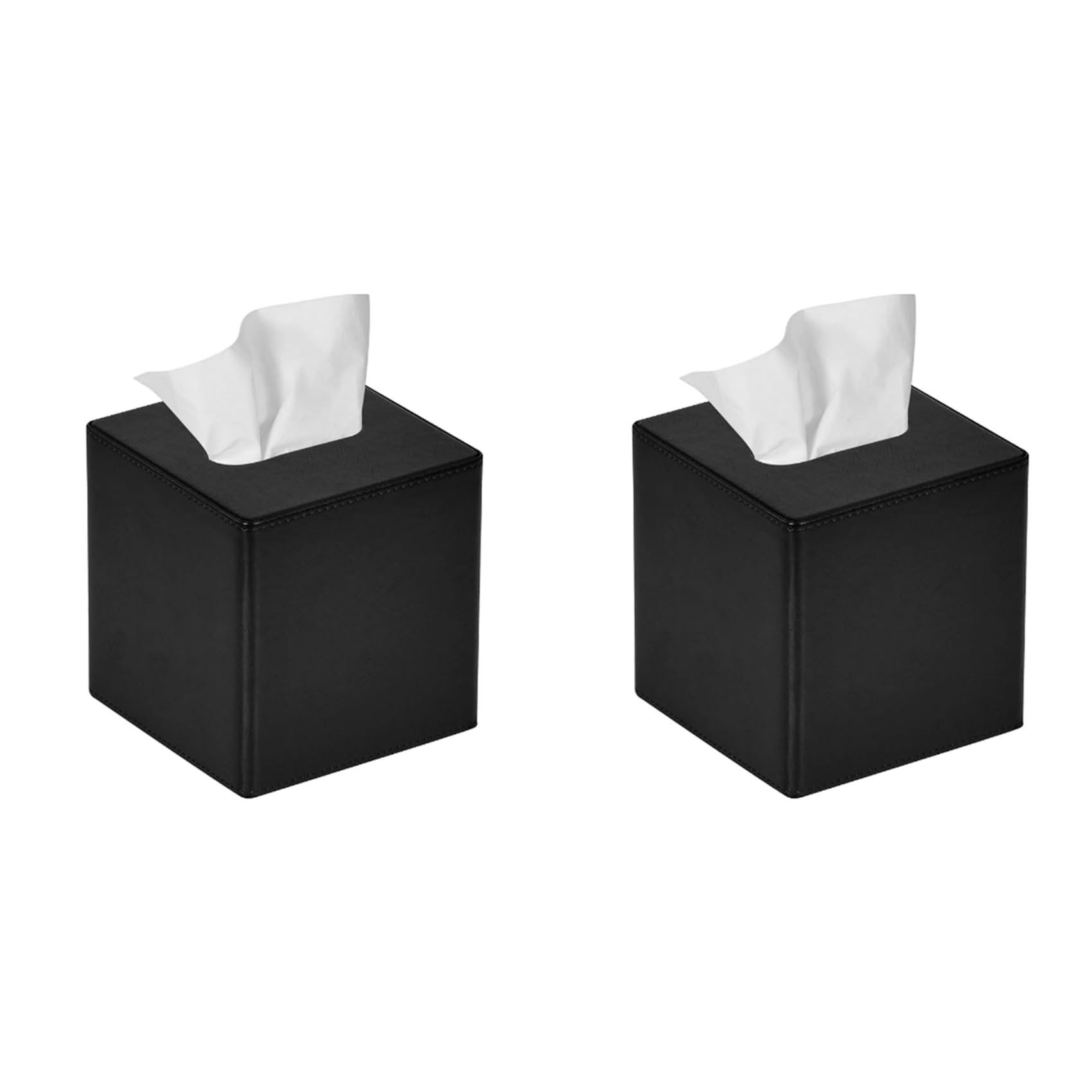 Hndhbfgrt 2X Tissue Box Cover Square PU Leather Tissue Box Holder for Dresser Bathroom Decor Black