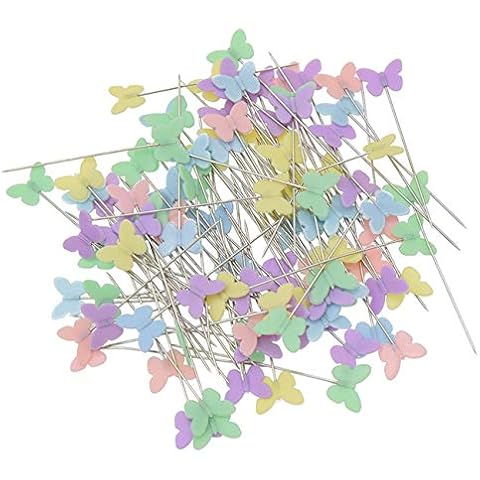 GOIYZTTR 100 Pcs Sewing Patchwork Pins Multicolor Butterfly Shape Button Head Pins DIY Quilting Tool Sewing Accessories (5 Colors,50mm) Cover