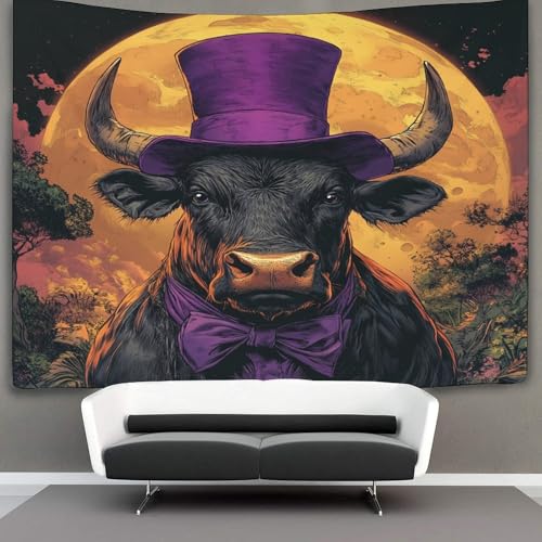 Tapisserie murale lune tenture taureau violet grand tissu suspendre pour chambre adulte