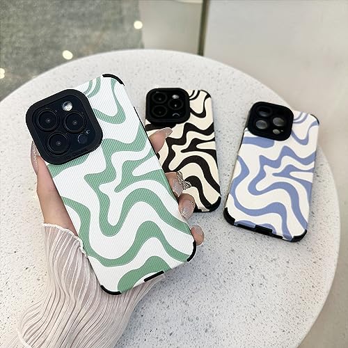 Sayoaho Designed for iPhone 13 Pro Phone Case, Soft PU Leather TPU and Cute Art Wavy Painted for Women Girls, Slim Protective Shockproof Compatible with iPhone Case (Green, iPhone 13 Pro) by Sayoaho - Image 2