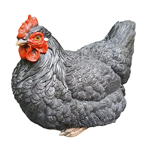Aspinaworld Gartenfigur, sitzende Schwarze Huhn Figur 21 cm, Figur für den Garten, wetterfeste Deko