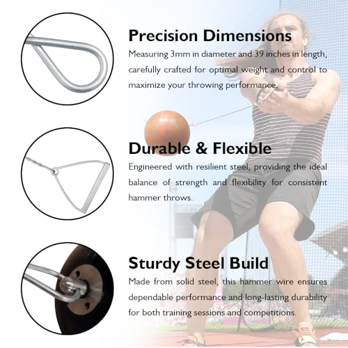 Amber Fight Gear Hammer Wire for Training and Competition, Sturdy and Durable Steel Construction, Sold Individually, 3mm 38.5 Inch