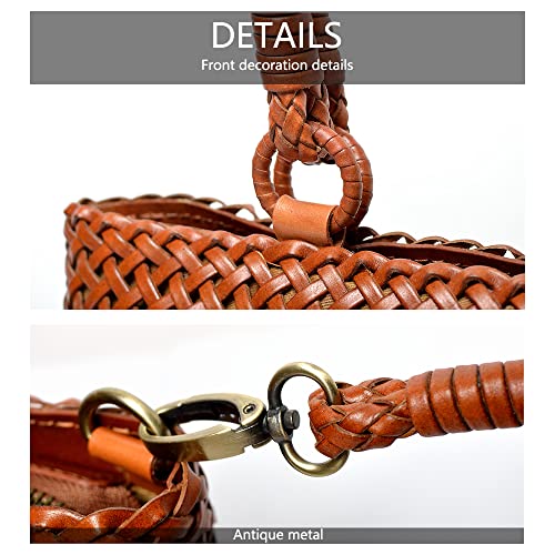 Cowhide Woven Handmade Women's Bag Genuine Leather Texture Casual Niche Vintage Bag French Style Handbag and Shoulder Bag, Brown 6