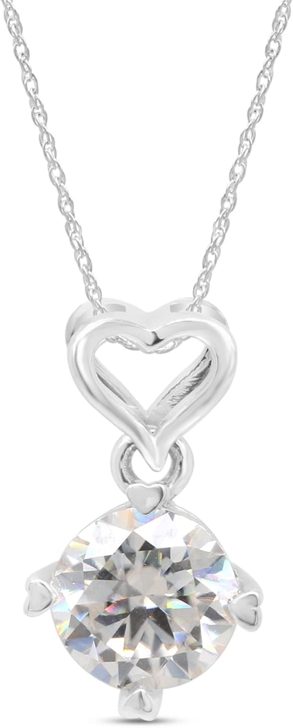 SAVEARTH DIAMONDS 1 Carat 6.5MM Round Cut Lab Created Moissanite Diamond Heart Drop Pendant Necklace In 14K Gold Over Sterling Silver Jewelry For Women With 18" Chain(VVS1 Clarity, 1 Cttw)
