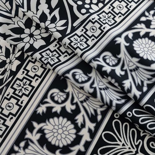 Image of Black Damask Curtains 96 Inches Long, Boho Farmhouse Light Filtering Rod Pocket Drapes with Tassel Trim for Bedroom Living Room, 2 Panels
