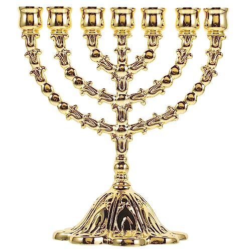 EXCEART Metal Candlestick Table Decoration 6.63 Inch Alloy Candle Holder Vintage Style Menorah Design for Hanukkah Table and Home D Cor
