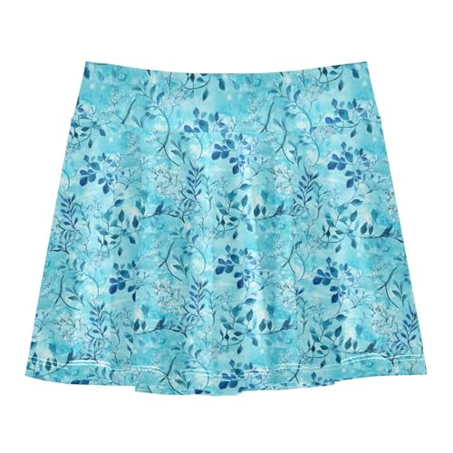 Watercolour Turquoise Flowy Girls Skorts with Built-in Shorts Pleated Skirts for Kids Little Girl SkortWith Pockets