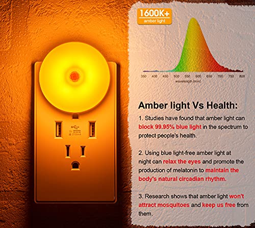 Amber Led Motion Sensor Night Lights, Movement Detection Nightlight Plug In, Energy Efficient Slim Round Diffused Light Plug Into Wall, For Bathroom, Bedroom, Kitchen, Hallway, Stairway, 2 Pack #TOP4