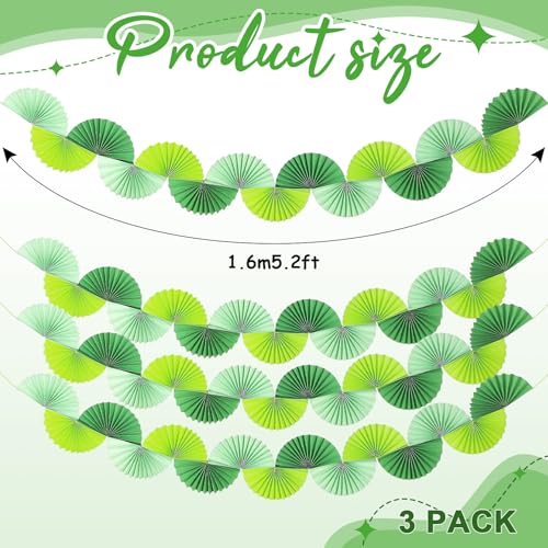Image of 3 Pack Wedding Paper Fans Garland 15.6ft Colorful Background Ceiling Hanging Decorations Paper Garland Decorations Set for Birthday Party Supplies 3D Bachelorette Party Decorations (Green)
