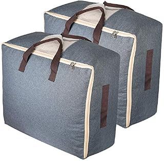 Qozary Storage Bags with Zips, 53L Duvet Storage Bag, Large Underbed Storage Bags for Clothes, Bedding, Quilt, Blankets, Moving, Made of Better and No-Smell Fabric, Laundry Bags, (Pack of 2/Grey)