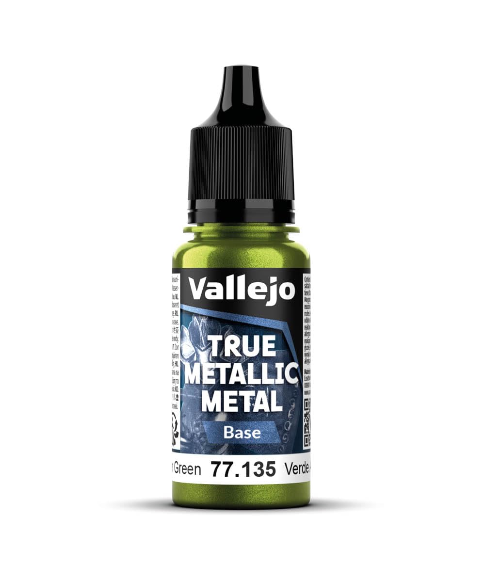 Vallejo True Metallic Paint 135 Amber Green, High Coverage, Brush Application, 18 ml Dropper Bottle, Ideal for Miniatures and Models