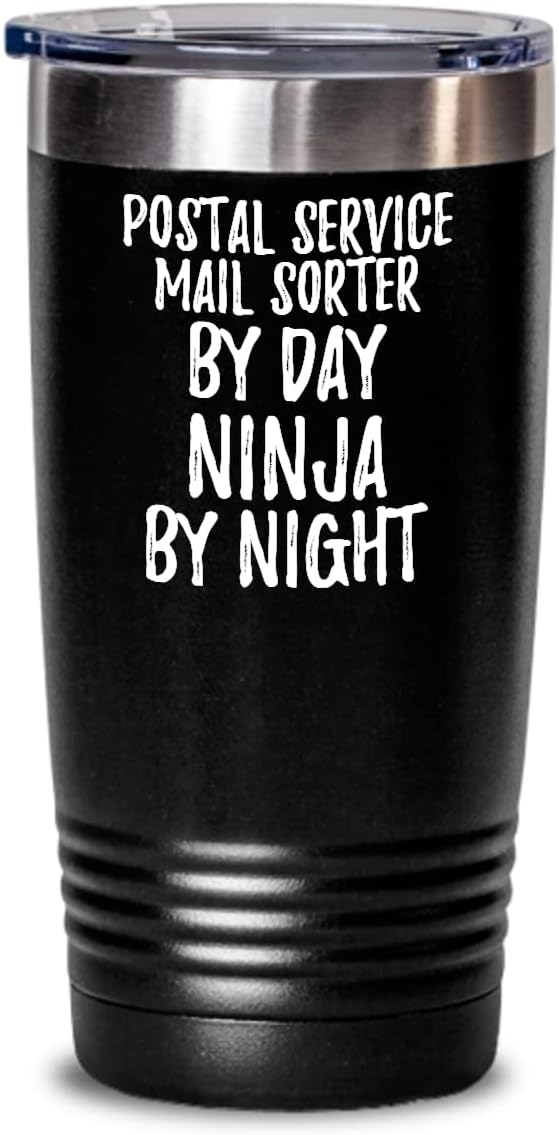 Funny Postal Service Mail Sorter Tumbler By Day Ninja By Night Parenting Gift Idea New Parent Gag Insulated Cup With Lid Black 20 Oz