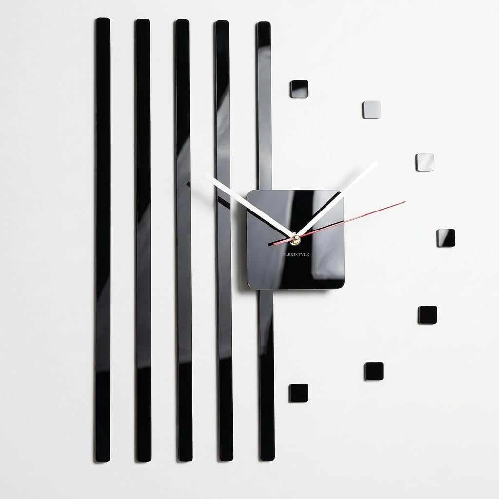 FLEXISTYLE Modern wall clock POINTS, no ticking (Black)