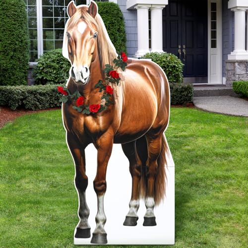 Watersay 6ft Derby Horse Cardboard Cutout Stand up Life Size Western Party Decorations with Horse Cutout Artificial Rose Garland for 2026 Derby Day Race Party Photo Booth Props Decor