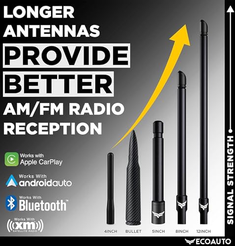 Image of EcoAuto Antenna Replacement for Dodge RAM & Ford F150 F250 F350 Super Duty Ford Raptor Bronco Trucks - Anti-Theft Design - Short Replacement Antenna 1990 - Current (Carbon Fiber)
