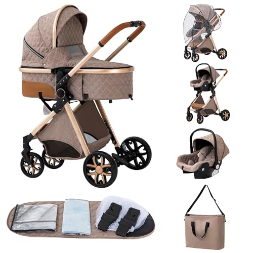 ALYIKOU carrito bebe,carrito bebe 3 en 1,Adecuado para 0-3 años, carga máxima de 25 kg, sistema de carro bebe viaje plegable, incluidos adaptadores de accesorios