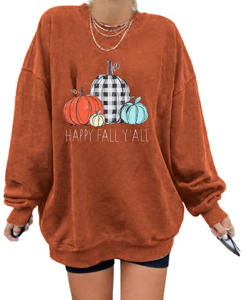 VILOVEWomen Pumpkin Sweatshirt Its Fall Yall Graphic Pullover Funny Fall Halloween Thanksgiving Casual Tops