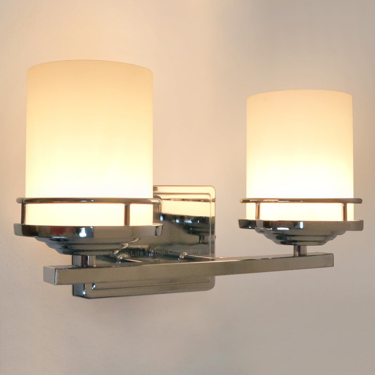 Long Life Lamp Company Double Wall Light Sconce Frosted Glass Shades Bathroom Wall Light Chrome IP44 H3101