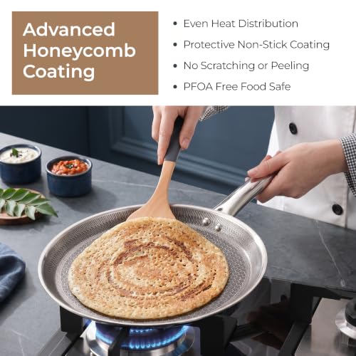 Image of Lifelong Triply Honeycomb Dosa Tawa for Kitchen | 3-Layered SS Construction | Nonstick Coating | 2.5mm Thickness | Scratch-Resistant | Even Heating with Less Oil | Gas & Induction Compatible (30cm)