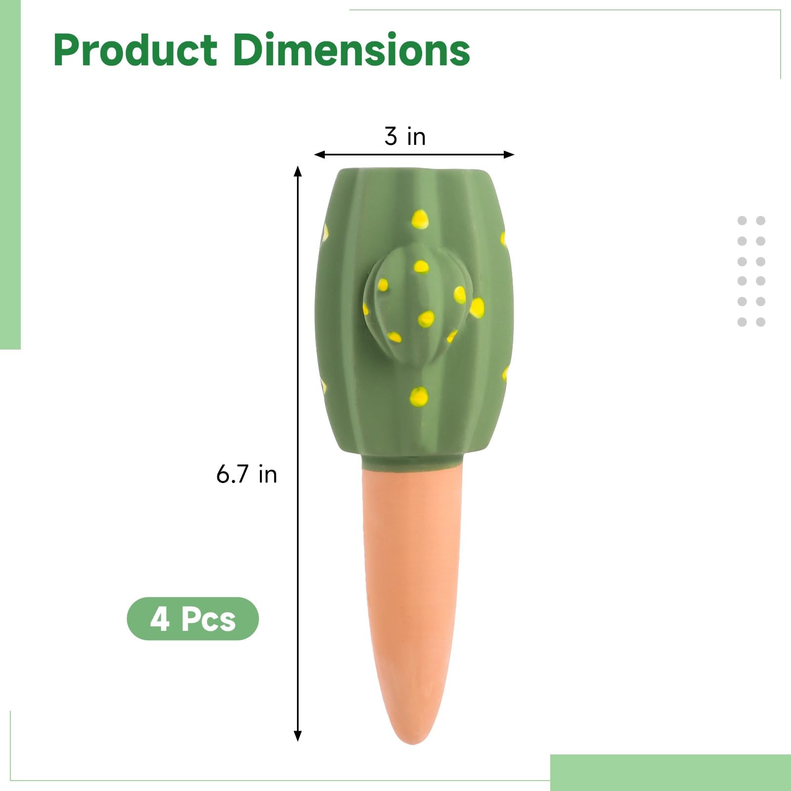 Lot de 4 piquets d’arrosage en Terre Cuite, Insert d’arrosage Automatique pour jardinière, Design Cactus en céramique, Diffusion Lente de l’Eau, pour Plantes d’intérieur et d’extérieur