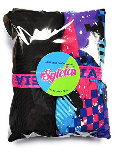 Girls Leggings, High Waist, Full Length, Blue Triangles Graphic Prints & Black2