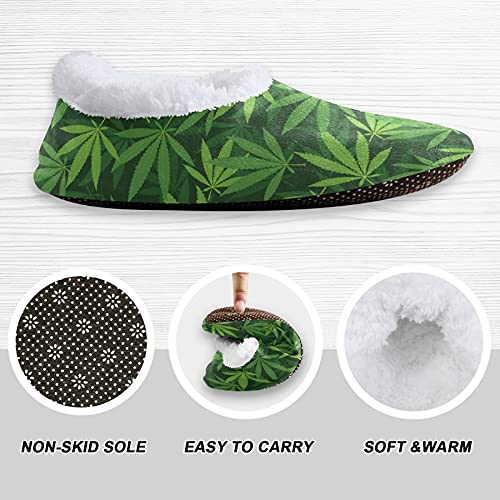 OTVEE Unisex Slipper Marijuana Hemp Leaves Coral Fleece House Slipper Anti-Skid Indoor Socks House Shoes for Men and Women-XXL2