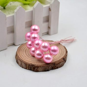 Artificial and Dried Flower 50pcs/lot Fake Plastic Fruit Small Berries Artificial Flower Multicolor Cherry Stamen Pearlized Wedding Christmas Decorative -  Color Dark Pink