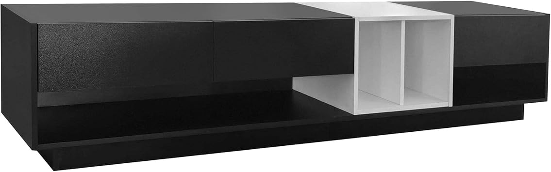 ON-Trend Sleek and Stylish TV Stand with Perfect Storage Solution, Two-Tone Media Console for TVs Up to 80, Functional TV Cabinet with Versatile Compartment for Living Room, Black