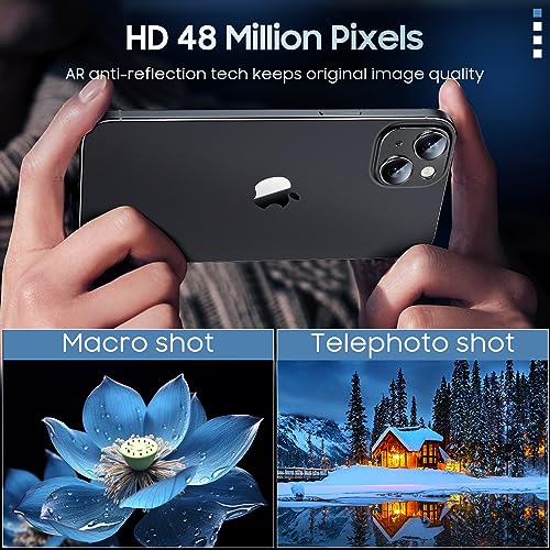 Image of Uyiton for iPhone 15 /iPhone 15 Plus Camera Lens Protector, [Not Easy to Break][Strong Adsorption][Case-Friendly] Metal Tempered Glass Rear Camera Screen Cover - Black