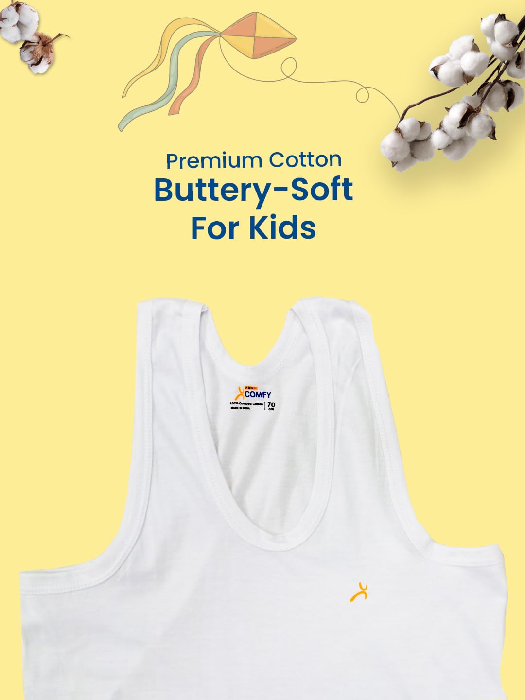 Amul Comfy Boys Cotton Solid White Vest Pack of 5 3