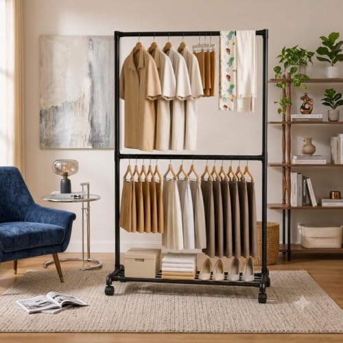 𝗞𝗢𝗦𝗠𝗘𝗥 Heavy-Duty 𝗠𝗲𝘁𝗮𝗹 Hanger Stand for 𝗖𝗹𝗼𝘁𝗵𝗲𝘀 Hanging, Garment 𝗦𝘁𝗮𝗻𝗱 𝗥𝗮𝗰𝗸 Clothe Storage Freestanding 𝗖𝗹𝗼𝘁𝗵 𝗛𝗮𝗻𝗴𝗶𝗻𝗴 Stand for Bedroom, Entryway, Living Room