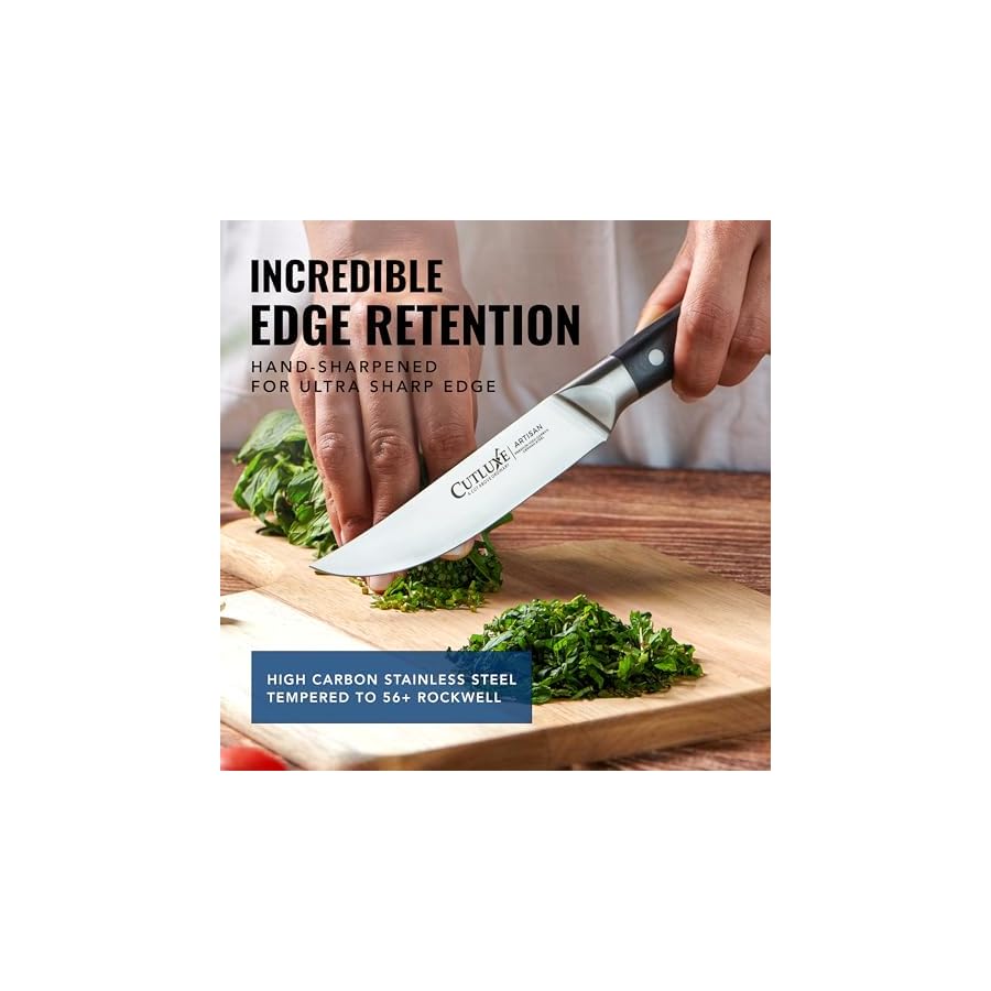 Cutluxe-Steak-Knives-Set-of-4-Straight-Edge-Steak-Knife-Set--Forged-High-Carbon-German-Steel-Full-Tang-Ergonomic-Handle-Design--Artisan-Series Cutluxe Steak Knives Set of 4, Straight Edge Steak Knife Set – Forged High Carbon German Steel, Full Tang, Ergonomic Handle Design – Artisan Series