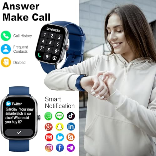 Image of Smart Watch for Men Women, 2026 New Smartwatch(Answer /Make Call) , 1.91 inch Fitness Watch with 120+ Sport Modes, Fitness Tracke with Pedometer /Sleep Monitor /Heart Rate /IP68, for Android /iPhone Blue