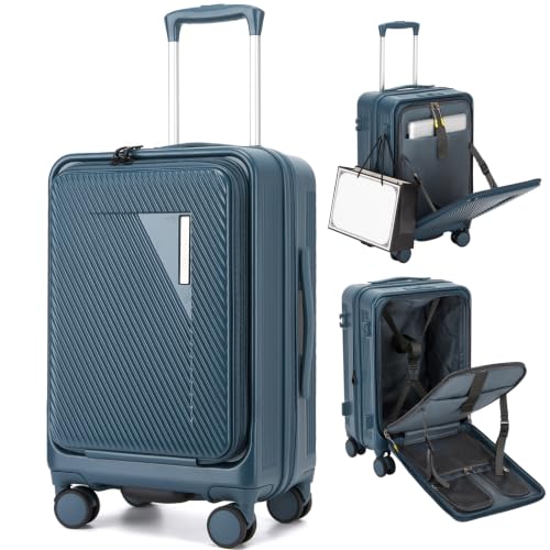 Reisekoffer Handgepäck 20 Zoll Erweiterbar Frontöffnung Laptopfach TSA Blau